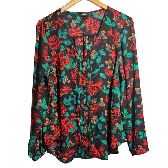 Torrid Women 0 Plus Georgette Pintuck Front Button Floral Long Sleeve Blouse - Picture 1 of 8